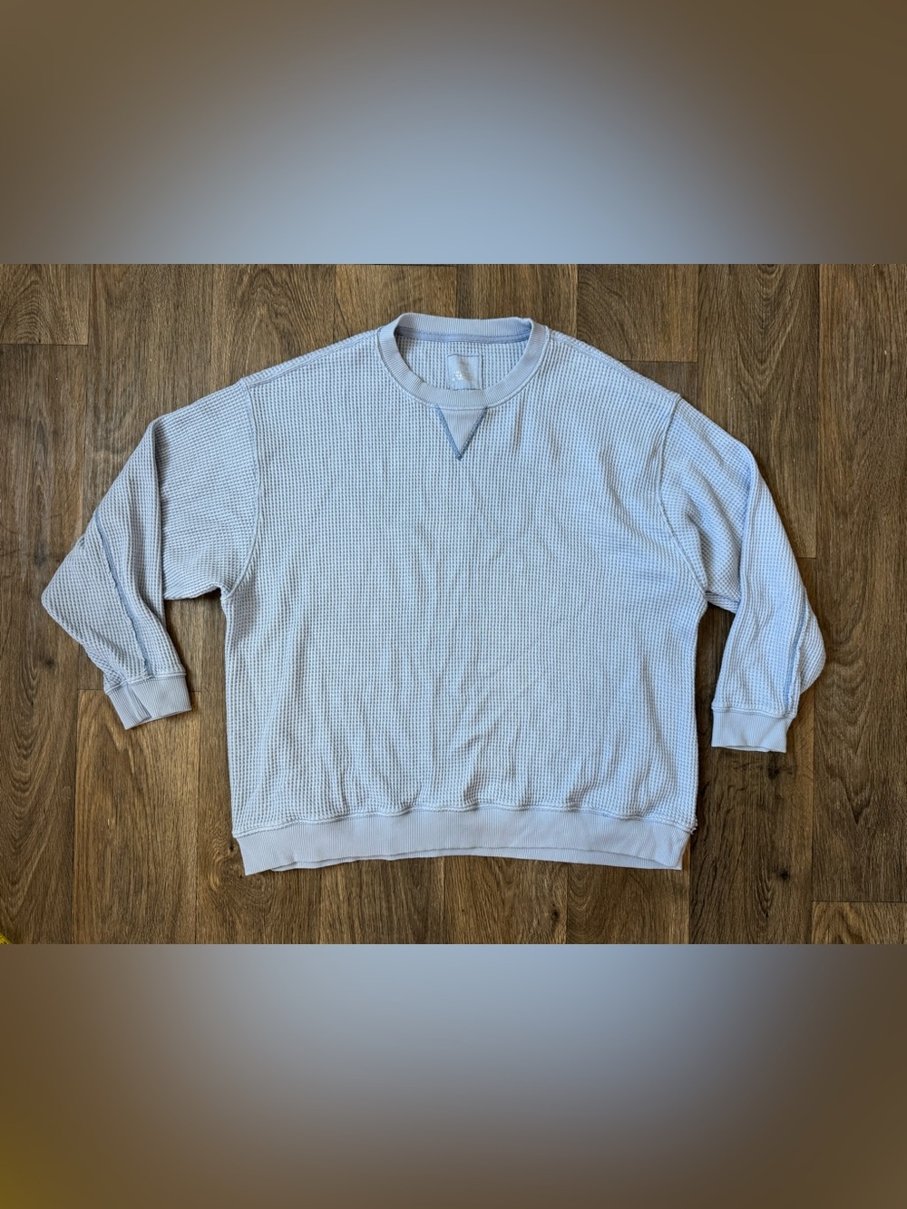 Aerie Light Blue Waffle-Knit Crew Neck Pullover Sweater Long Sleeve Women’s XL